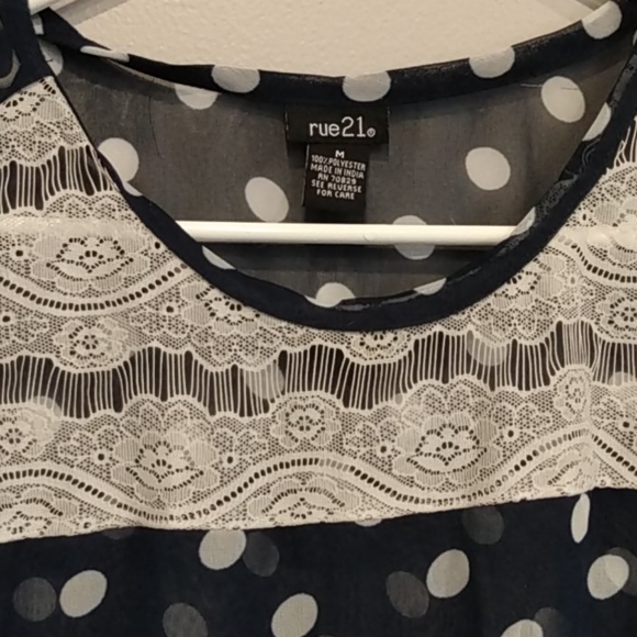 Navy Polkadot Sheer  Blouse by Rue21 - Picture 2 of 4